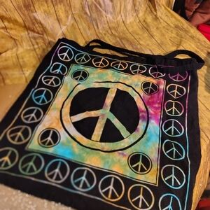 Tie-Dye Peace Sign Tote Bag - Black with Rainbow Accents